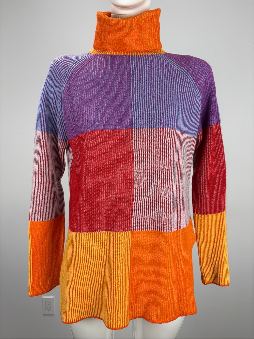 MAX&Co. Sciara Patchwork Wool Blend Turtleneck Sweater Multicolor Colorblock S